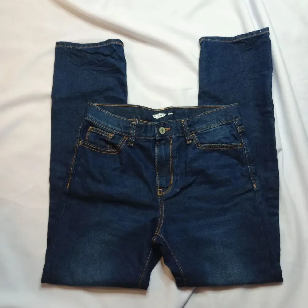 Old Navy Skinny Jeans Straight Leg Adjstbl Waist Blue Denim Pants Youth Girls 14